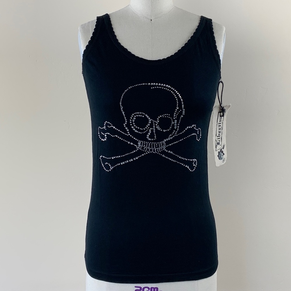 NWT Libertine for Target Bling Rhinestone Skull Black Tank Top Rocker Biker Babe